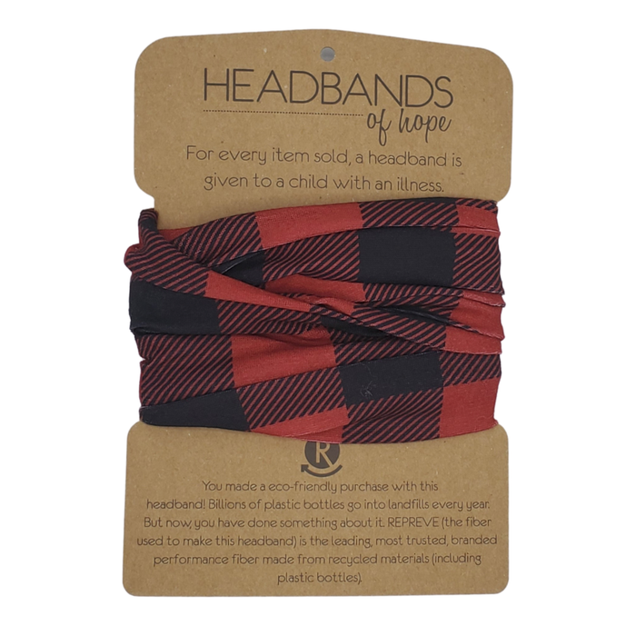 Headbands of Hope - Red Buffalo Plaid Recycled Tube Turban